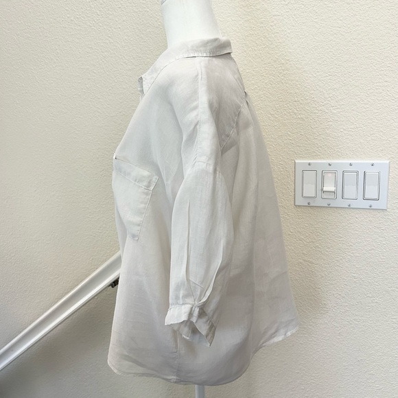 $183 Velvet BY GRAHAM SPENCER Maria Linen ButtonUp Shirt S Oversized color Chalk - Picture 5 of 11